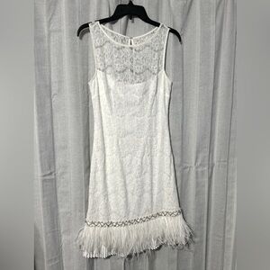 JS Collection Dress- size 6- beautiful feathers on the end- knee length-preloved